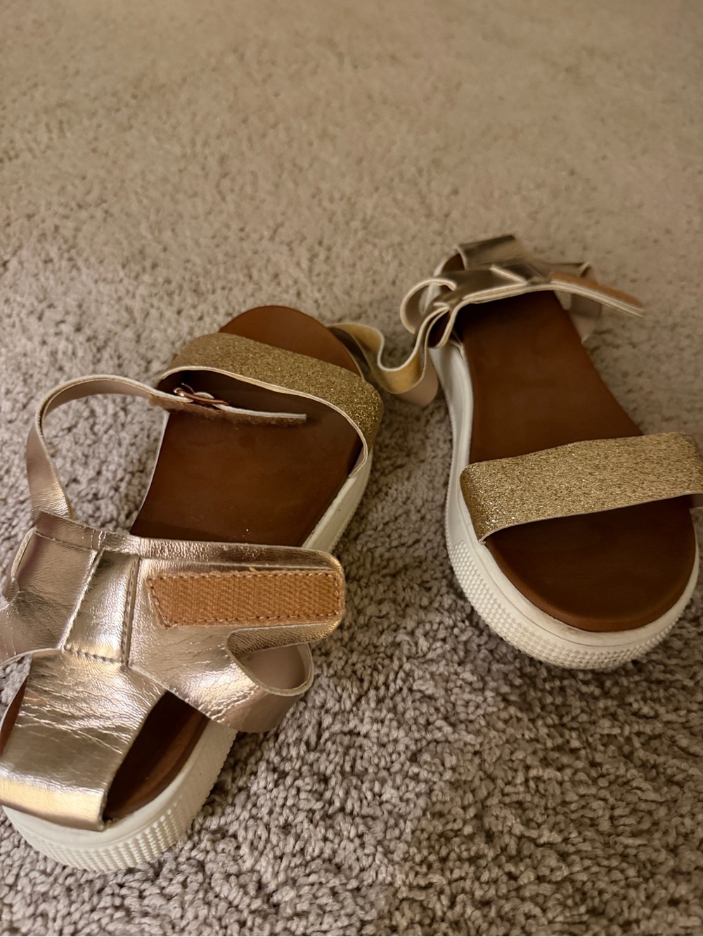 Gold Glitter Strap Womens Platform Sandals